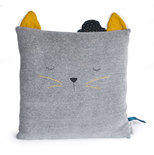 Coussin chat gris clair Les Moustaches