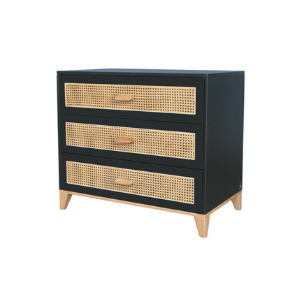 Commode 3 tiroirs Façade cannage rotin NAMI Onyx THEO