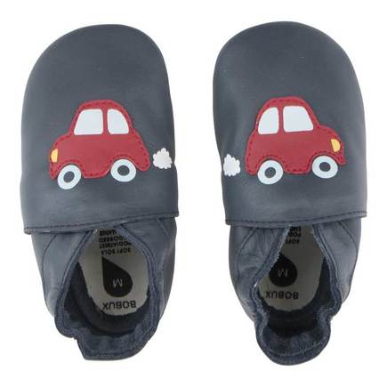 Chaussons en cuir Soft Soles Voiture de course Marine M BOBUX