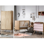 Chambre TRIO VINTAGE Lit 60x120 Commode Armoire Bois Rose