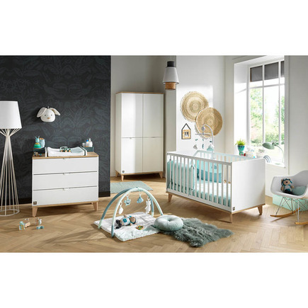 Chambre TRIO lit 60x120 cm + commode + armoire AUBIN Blanc BEBE9 CREATION