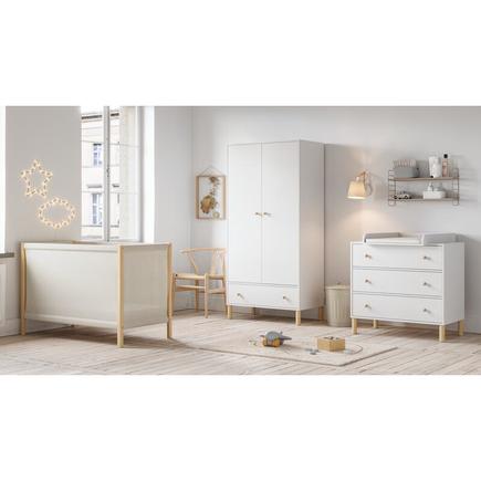 Chambre TRIO Lit 60x120 Commode Armoire TELA Blanc/Bois VOX