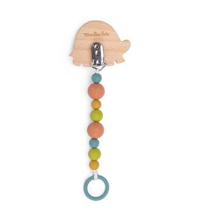 Attache-Tétine Bois et Silicone Tortue Trois Petits Lapins Multicolore MOULIN ROTY - 2