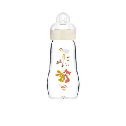 Biberon verre 260ml 0-6 mois Tétine Débit 2 blanc MAM