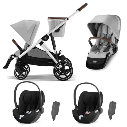 Poussette jumeaux Gazelle S Silver Lava Grey + 2 Cloud T I-Size Sepia Black CYBEX