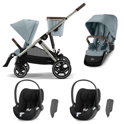 Poussette jumeaux Gazelle S Taupe Sky Blue + 2 Cloud T I-Size Sepia Black CYBEX