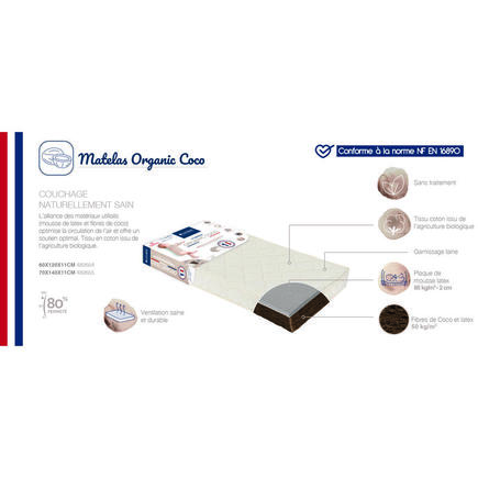 Matelas Organic Coco 60x120x11cm Écru CANDIDE - 17