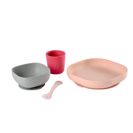 Set vaisselle silicone 4 pièces Rose BEABA - 5