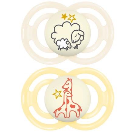 Lot de 2 sucettes Perfect animaux dès 6 mois Planet Love Night - Coloris aléatoire MAM - 12