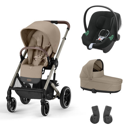 Poussette trio Balios S Lux TPE Almond Beige Nacelle Lux Almond Beige ATON B2 Volcano Black CYBEX