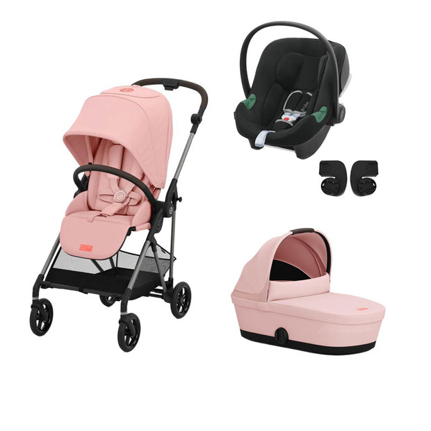 Poussette TRIO Melio 4 Taupe Nacelle Candy Pink ATON B2 Volcano Black CYBEX