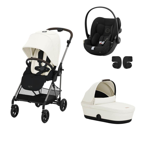 Poussette TRIO Melio 4 Taupe Nacelle Canvas White Cloud G I-Size Moon Black CYBEX