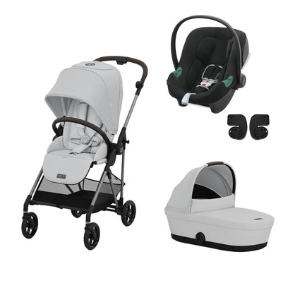 Poussette TRIO Melio 4 Taupe Nacelle Fog grey ATON B2 Volcano Black CYBEX