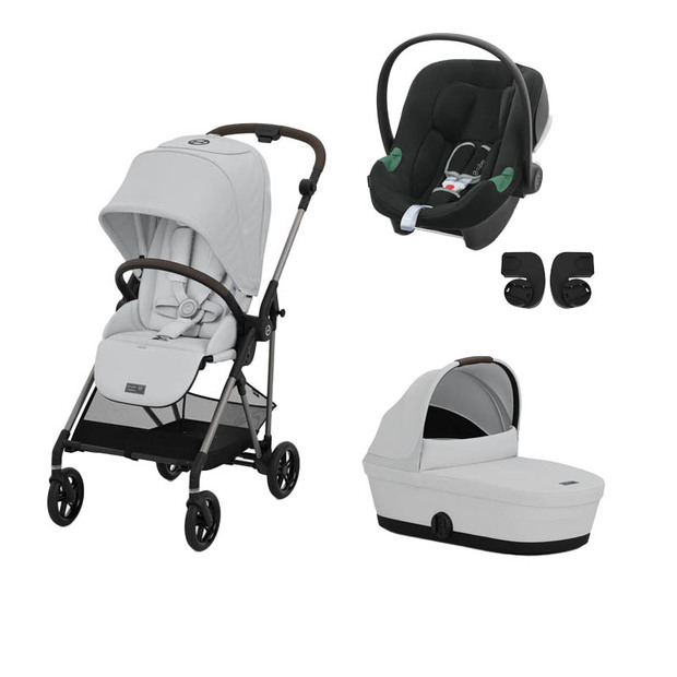 Poussette TRIO Melio 4 Taupe Nacelle Fog grey ATON B2 Volcano Black CYBEX