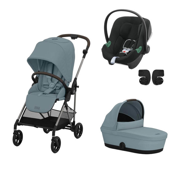 Poussette TRIO Melio 4 Taupe Nacelle Stormy Blue ATON B2 Volcano Black CYBEX