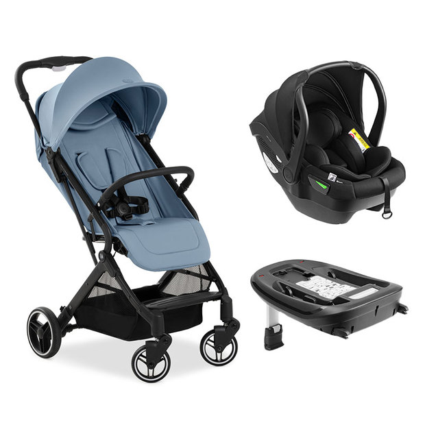 Poussette duo Travel N Care plus - Dusty blue + Siège-auto Drive N Care + Base HAUCK