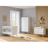 Chambre trio lit 60x120 cm + Commode + Armoire 2 portes Vintage - Blanc/chêne