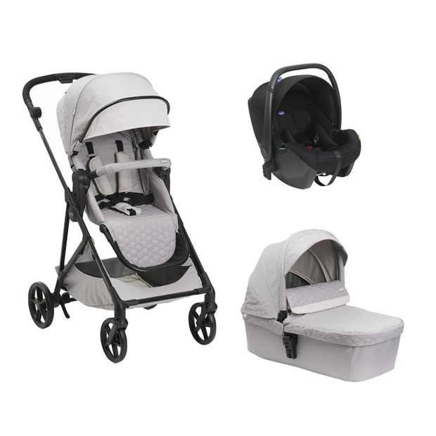 Poussette Trio Seety Nacelle Florence beige + Siège auto Kory Black CHICCO