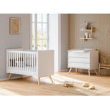 Chambre duo lit évolutif 70x140 cm + Commode Vintage - Blanc/chêne